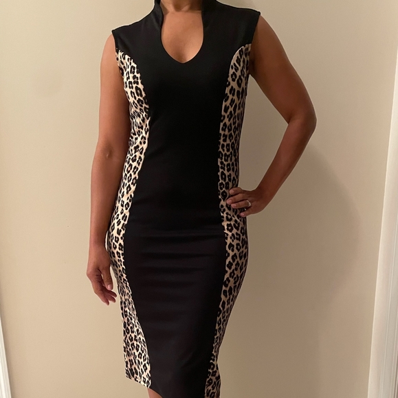 NWT Sexy Midi Dress with Leopard Detail - Picture 2 of 8